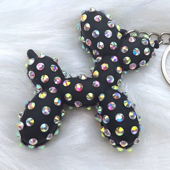 Bedazzled Balloon Dog Keychain, Black with Iridescent Stones - Picture 1 of 5
